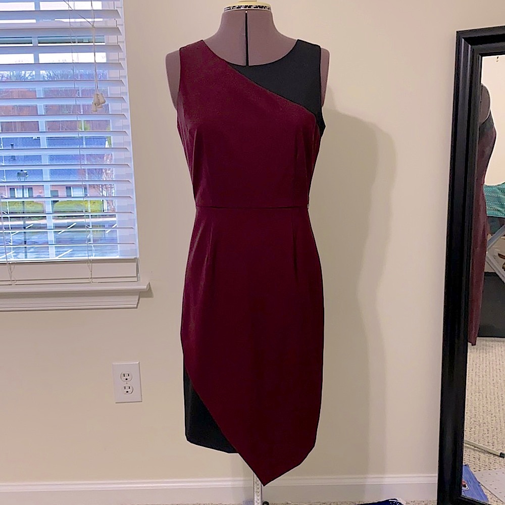 Maroon/Black Asymmetrical Hem Professional Dress